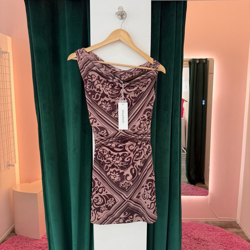 MINKPINK Lumi Asymmetric Micro Mesh Mini Dress L